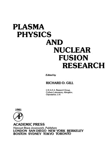 Plasma Physics and Nuclear Fusion Research