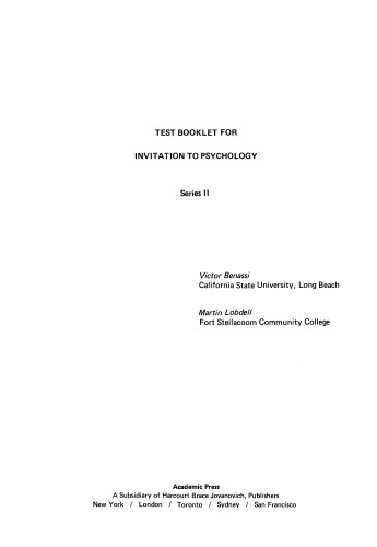 Test Booklet for Invitation to Psychology. Series II