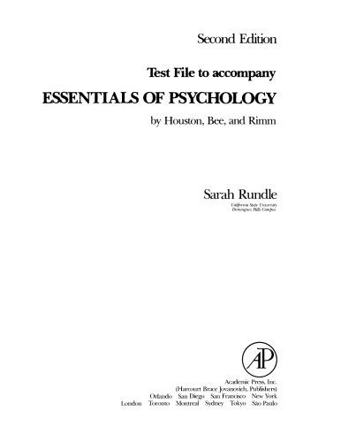 Test File to Accompany Essentials of Psychology