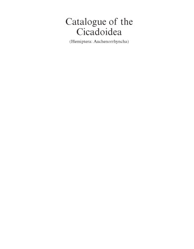 Catalogue of the Cicadoidea (Hemiptera: Auchenorrhyncha)