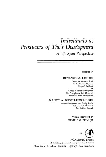 Individuals As Producers of their Development. A Life-Span Perspective
