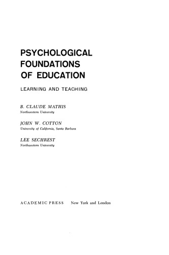 Psychological Foundations of Education. Learning and Teaching
