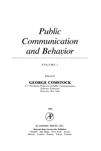Public Communication and Behavior. Volume 1