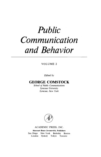 Public Communication and Behavior. Volume 2