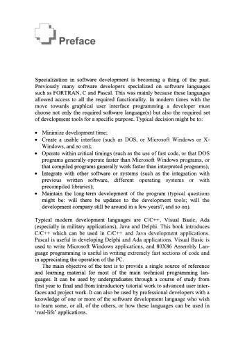 Software Development for Engineers. with C, Pascal, C++, Assembly Language, Visual Basic, HTML, Java: Script and Java