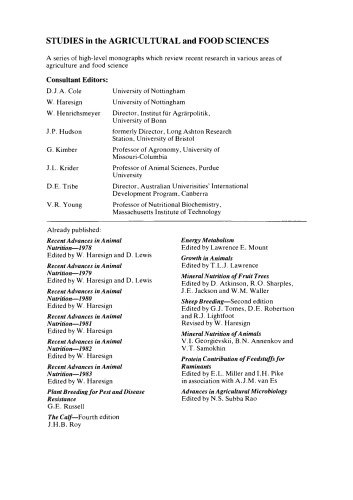 Recent Advances in Animal Nutrition–1984. Studies in the Agricultural and Food Sciences