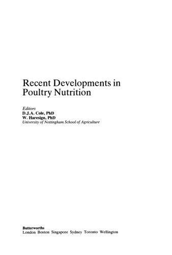 Recent Developments in Poultry Nutrition