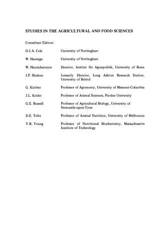 Growth in Animals. Studies in the Agricultural and Food Sciences