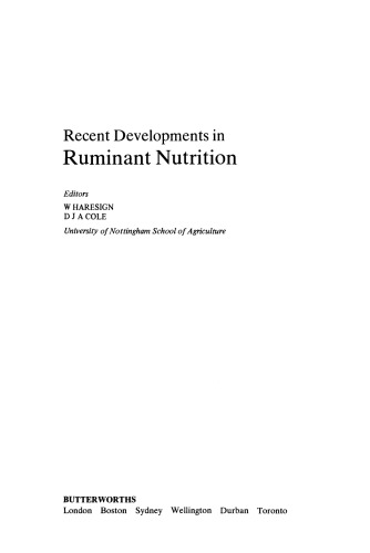 Recent Developments in Ruminant Nutrition