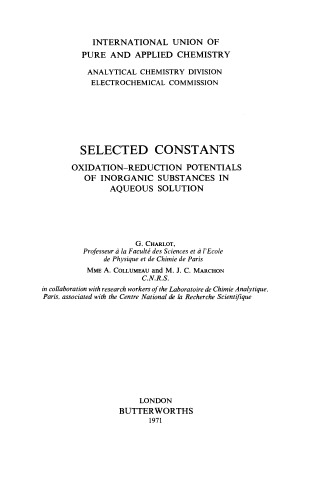 Selected Constants. Oxidation–Reduction Potentials of Inorganic Substances in Aqueous Solution
