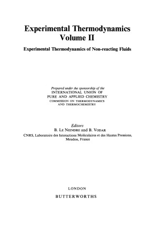 Experimental Thermodynamics. Experimental Thermodynamics of Non-Reacting Fluids