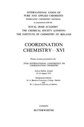 Coordination Chemistry–XVI. XVIth International Conference on Coordination Chemistry