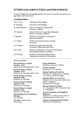 Recent Advances in Animal Nutrition–1983. Studies in the Agricultural and Food Sciences