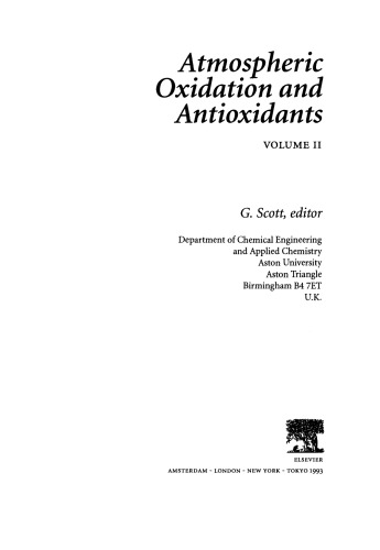 Atmospheric Oxidation and Antioxidants. Volume II