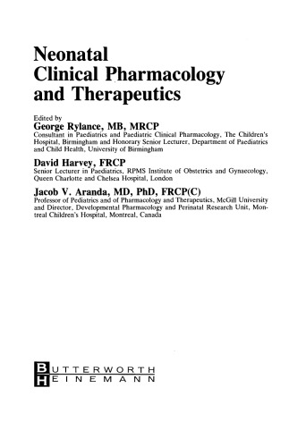 Neonatal Clinical Pharmacology and Therapeutics