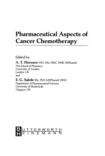 Pharmaceutical Aspects of Cancer Chemotherapy. Topics in Pharmacy