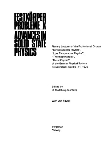 Advances in Solid State Physics. Festk–rper Probleme, Volume 10