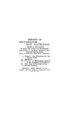 Saline Therapy. Clinical Treatises on the Pathology and Therapy of Disorders of Metabolism and Nutrition