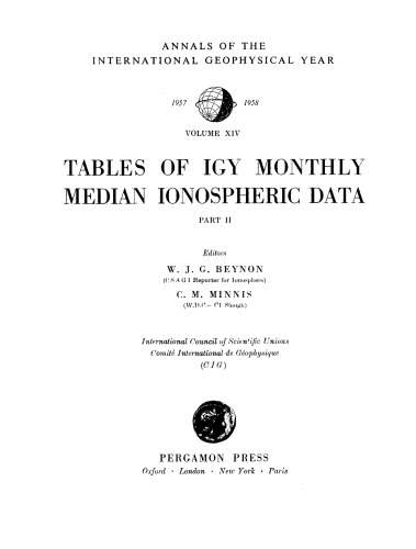 Tables of IGY Monthly Median Ionospheric Data