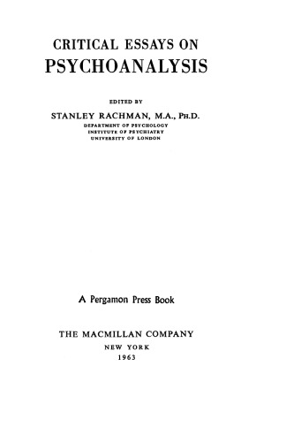 Critical Essays on Psychoanalysis