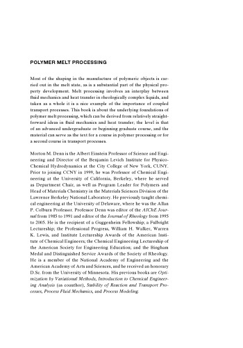 Polymer Melt Processing: Foundations in Fluid Mechanics and Heat Transfer