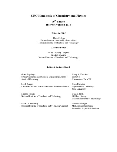 CRC Handbook of Chemistry and Physics CD-ROM, Version 2010