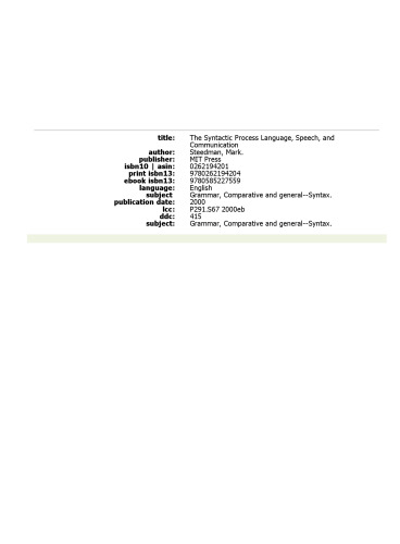 The syntactic process: language, speech, communication
