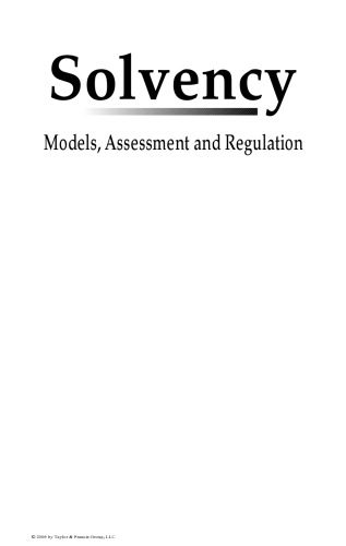 Solvency: models, assessment and regulation