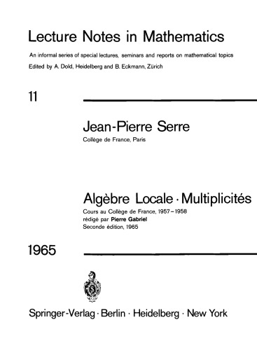 Algèbre locale, multiplicités
