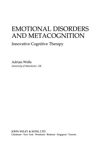 Emotional disorders and metacognition: innovative cognitive therapy