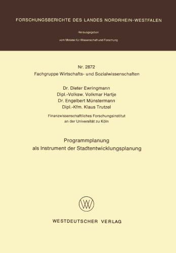 Programmplanung als Instrument der Stadtentwicklungsplanung