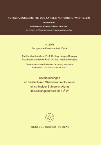 Untersuchungen an bürstenlosen Gleichstrommotoren mit einsträngiger Ständerwicklung im Leistungsbereich bis 102 W