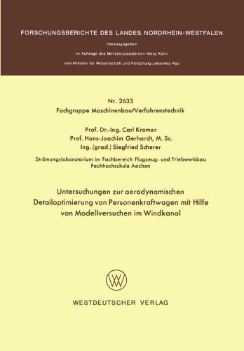 Untersuchungen zur aerodynamischen Detailoptimierung von Personenkraftwagen mit Hilfe von Modellversuchen im Windkanal