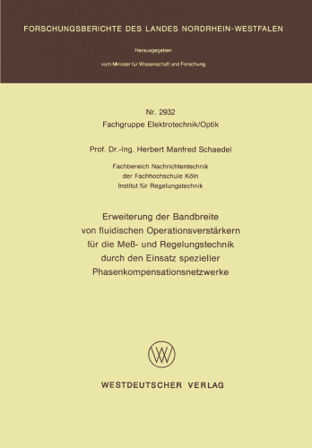 Erweiterung der Bandbreite von fluidischen Operationsverstärkern für die Meß- und Regelungstechnik durch den Einsatz spezieller Phasenkompensationsnetzwerke