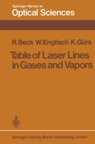 Table of Laser Lines in Gases and Vapors