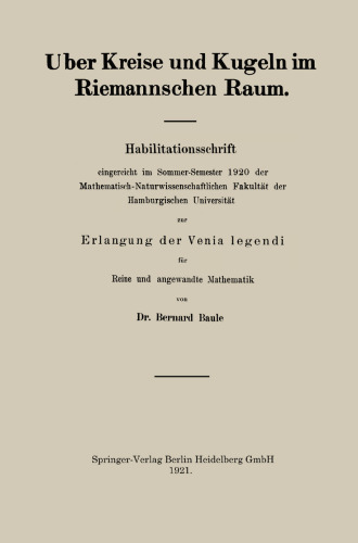 Uber Kreise und Kugeln im Riemannschen Raum