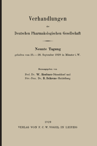 Verhandlungen der Deutschen Pharmakologischen Gesellschaft