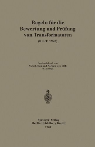 Regeln für die Bewertung und Prüfung von Transformatoren (R.E.T. 1923)