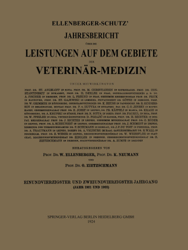 Ellenberger-Schütz’ Jahresbericht über die Leistungen auf dem Gebiete der Veterinär-Medizin