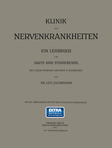 Klinik der Nervenkrankheiten: Ein Lehrbuch für Ärzte und Studierende