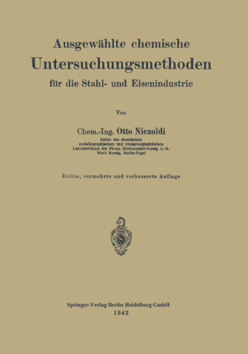 Ausgewählte chemische Untersuchungsmethoden für die Stahl- und Eisenindustrie