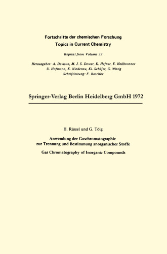 Anwendung der Gaschromatographie zur Trennung und Bestimmung anorganischer Stoffe: Gas Chromatography of Inorganic Compounds