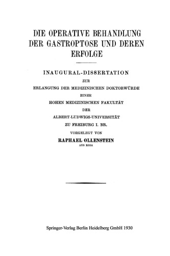 Die Operative Behandlung der Gastroptose und Deren Erfolge: Inaugural-Dissertation