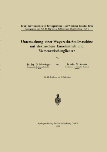 Untersuchung einer Wagerecht-Stoßmaschine mit elektrischem Einzelantrieb und Riemenzwischengliedern