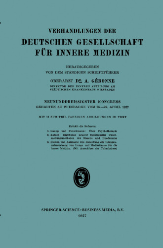 Neununddreissigster Kongress: Gehalten zu Wiesbaden vom 25.–28. April 1927