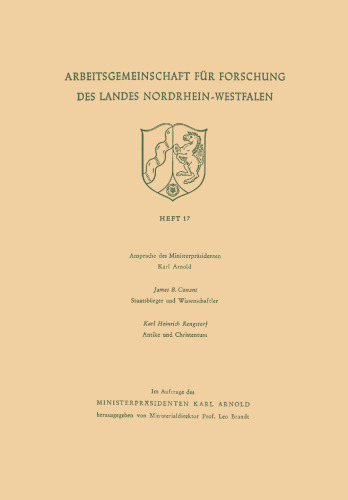 Ansprache des Ministerpräsidenten. Staatsbürger und Wissenschaftler. Antike und Christentum