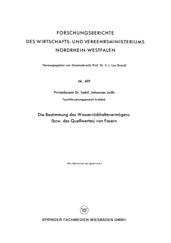 Die Bestimmung des Wasserrückhaltevermögens (bzw. des Quellwertes) von Fasern