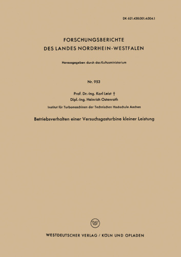 Betriebsverhalten einer Versuchsgasturbine kleiner Leistung