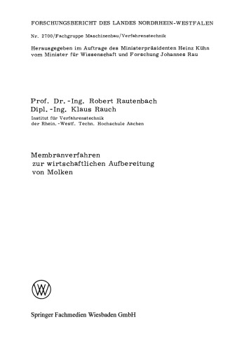 Membranverfahren zur wirtschaftlichen Aufbereitung von Molken