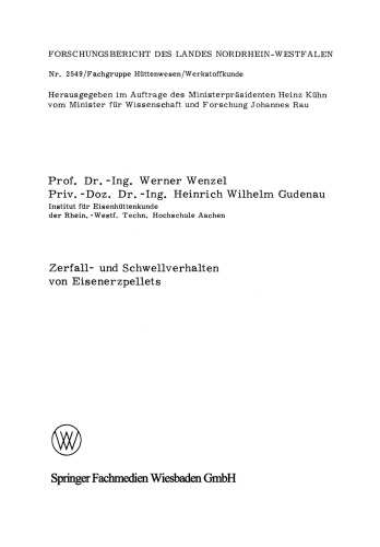 Zerfall- und Schwellverhalten von Eisenerzpellets
